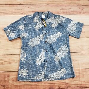 NEW Palmwave Hawaii Shirt Mens Medium Blue‎ Button Up Hawaiian Camp Pineapple